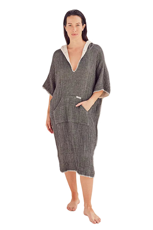 Falta Gauze Hooded Poncho Black Whitfield & Co.