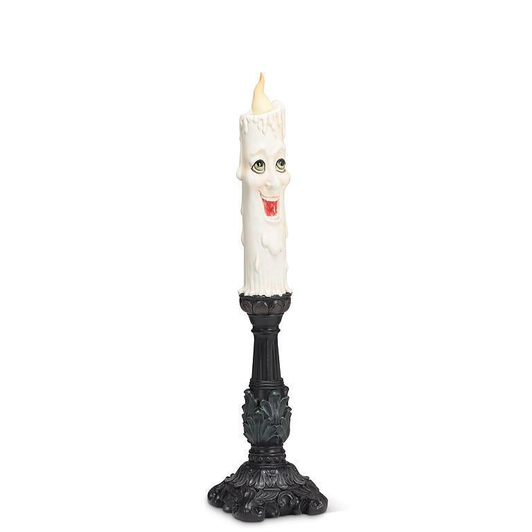 Abbott Happy Candle Halloween LED candlestick on black base, side view