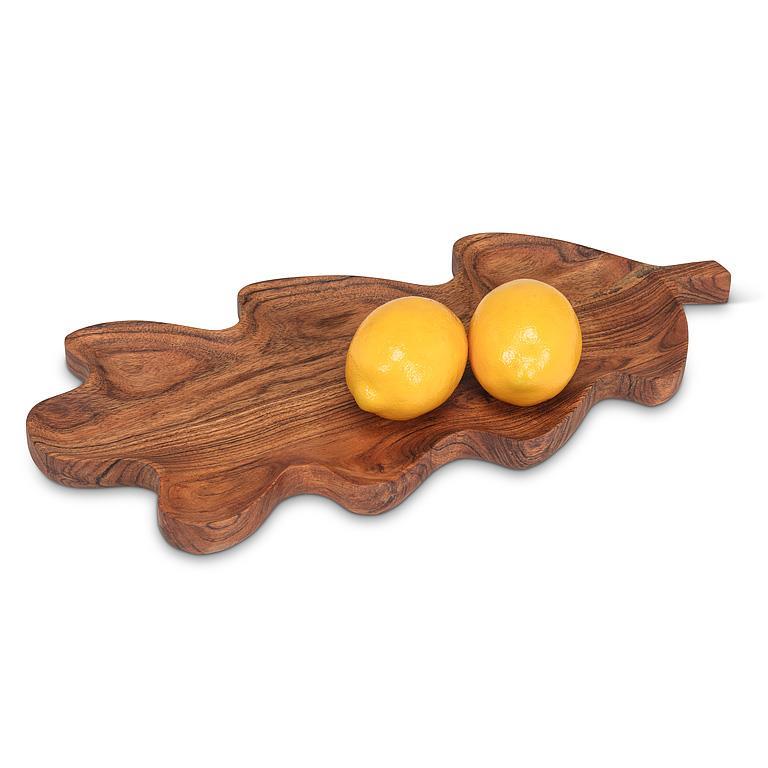 Abbott medium long oak leaf wood dish with fruit