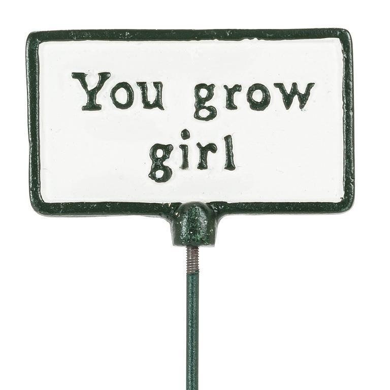Abbott antique white plant sign reading You Grow Girl