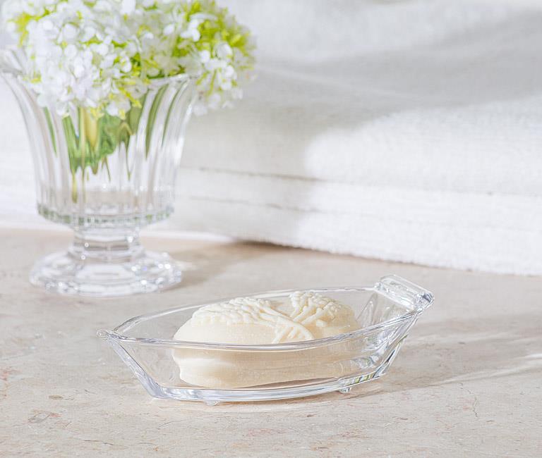 Abbott boat shaped glass dish used as a soap dish