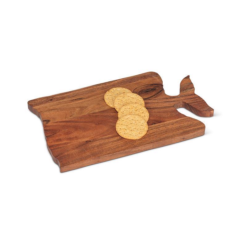 Abbott whale tail handle wood cutting board styled with cheese