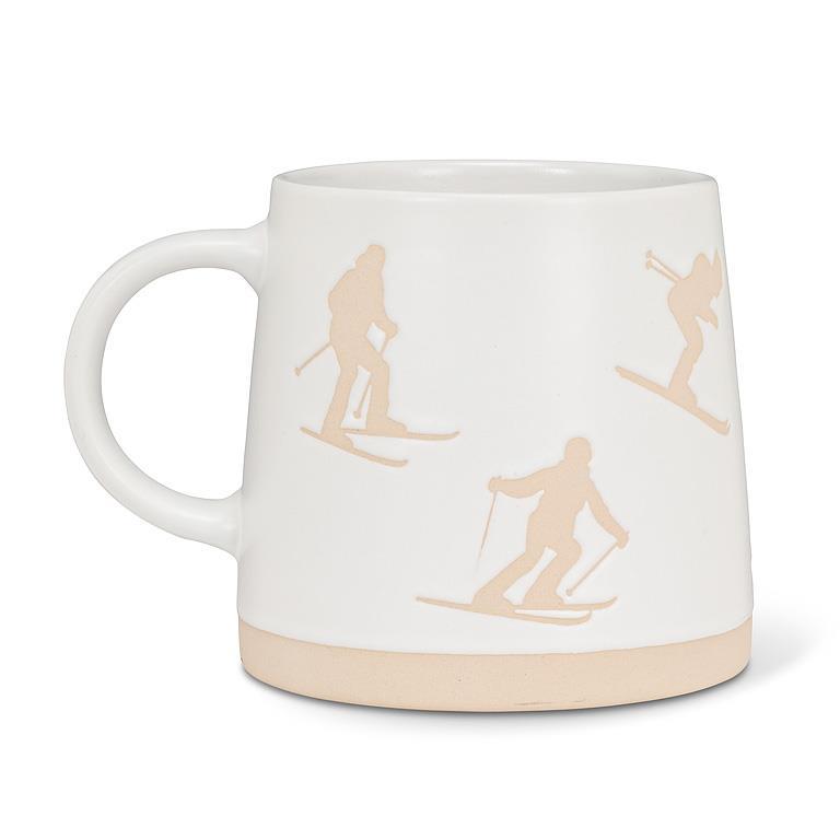 Abbott wide base mug with skiers, back view