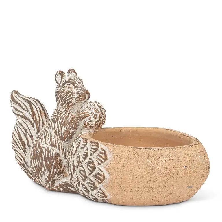 Abbott acorn low bowl planter with squirrel