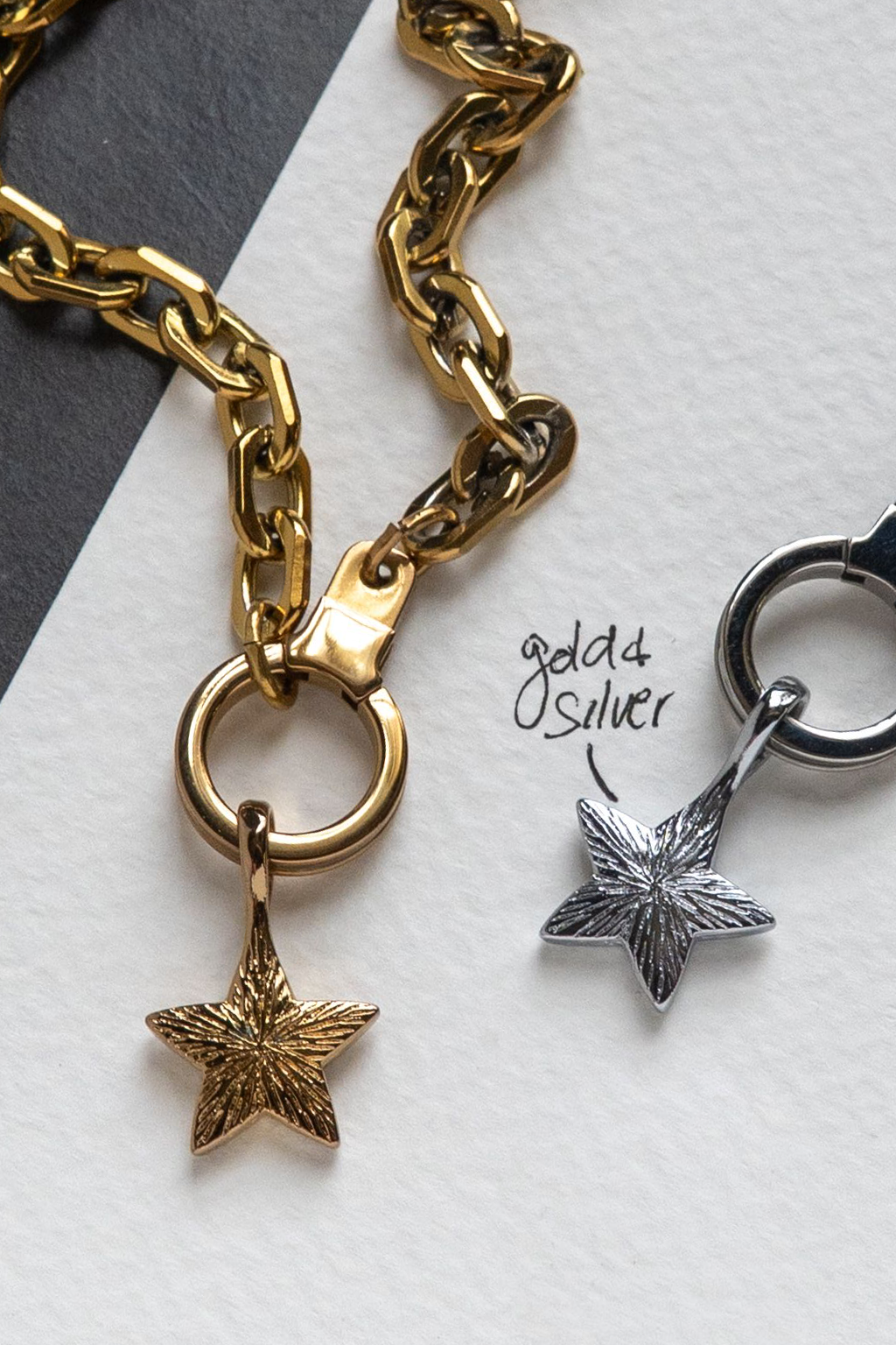 Air and Anchor Look Up Little Star pendants shown on cuff keeper chains