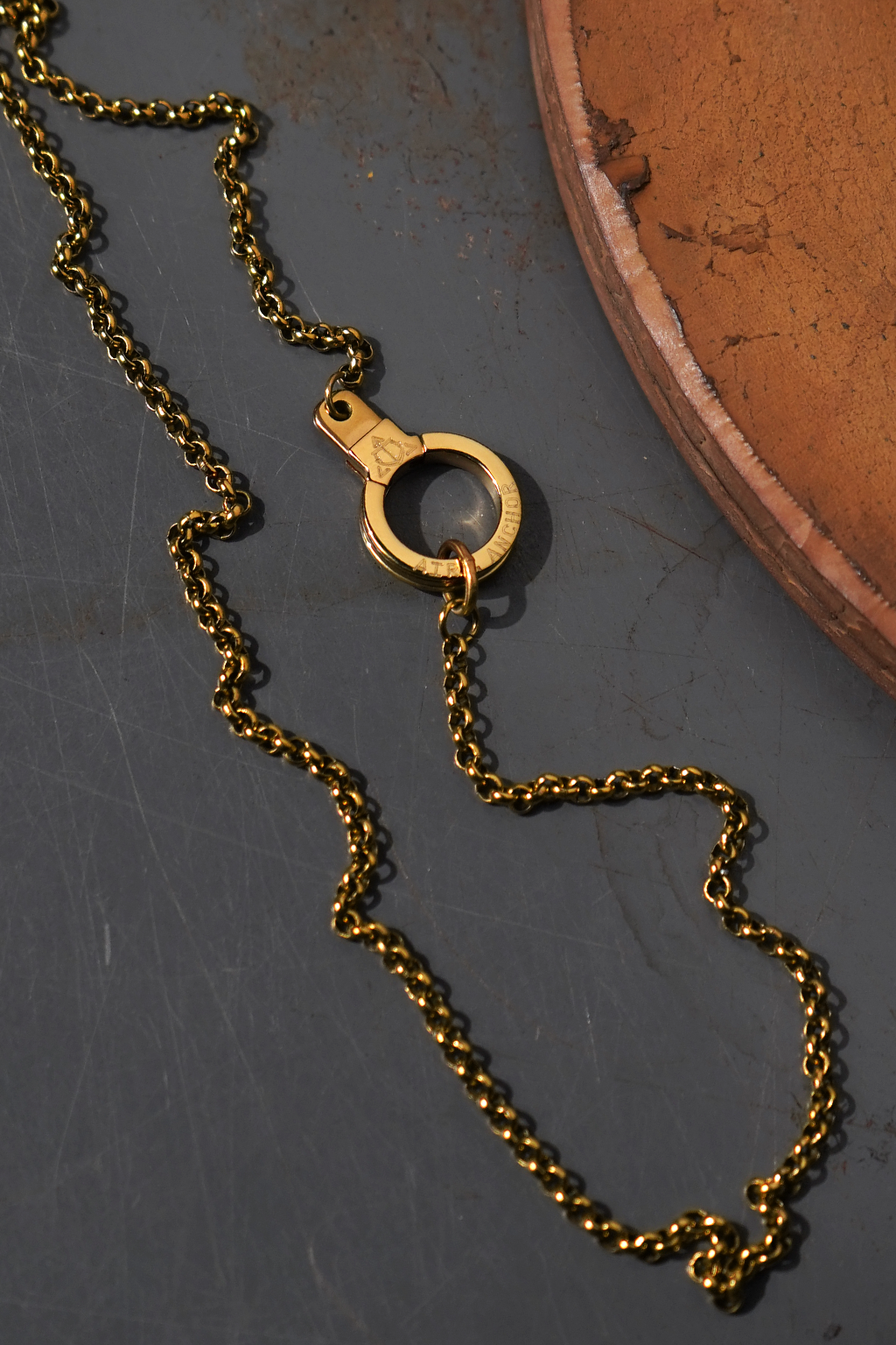 Air and Anchor Round Link Necklace with Cuff Keeper in PVD gold