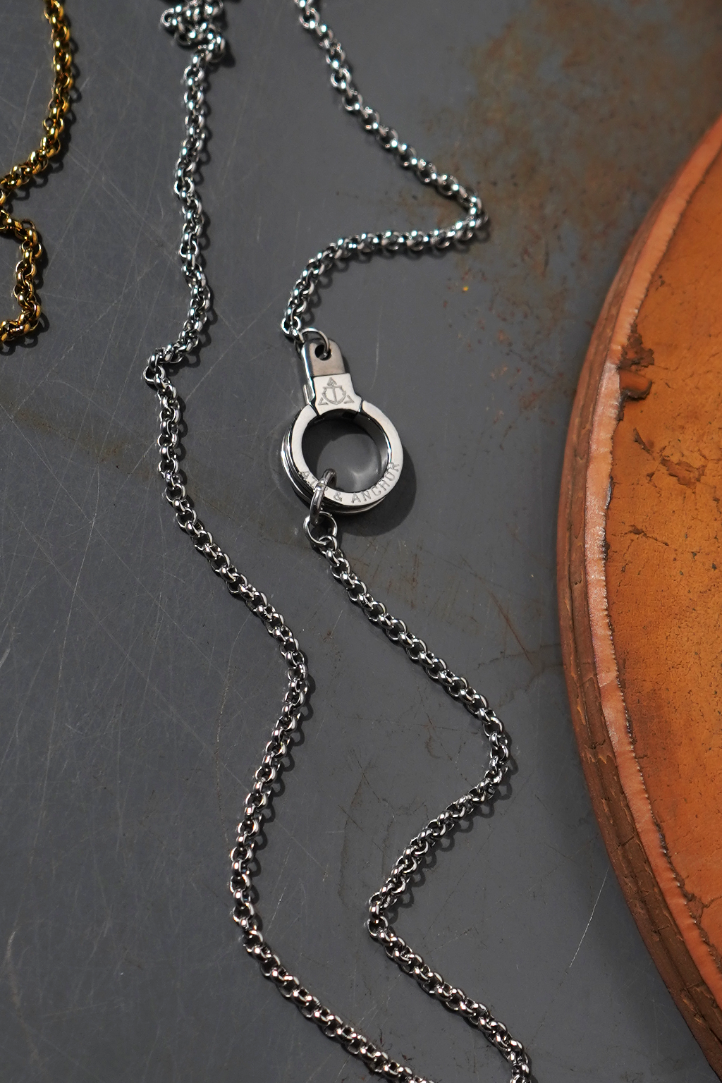 Air and Anchor Round Link Necklace with Cuff Keeper in polished stainless steel