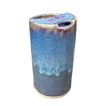 Bay Pottery handmade stoneware travel tumbler with attached lid and reactive drip glaze, 16 oz - view 2
