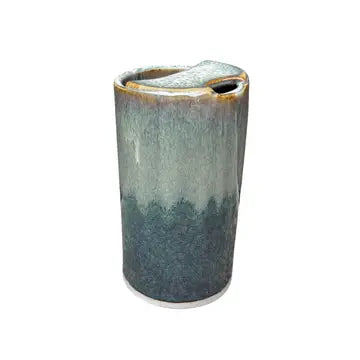 Bay Pottery handmade stoneware travel tumbler with attached lid and reactive drip glaze, 16 oz - view 3