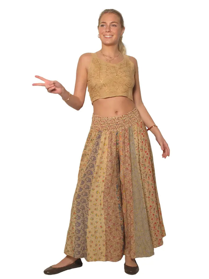 Blue Sky Day Tripper Pants Patchwork, rayon patchwork panel detail