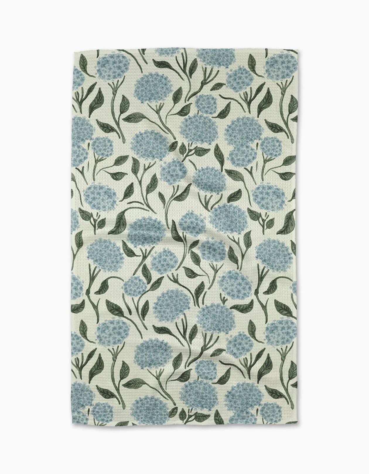 dishtowel with blue floral pattern on a white background