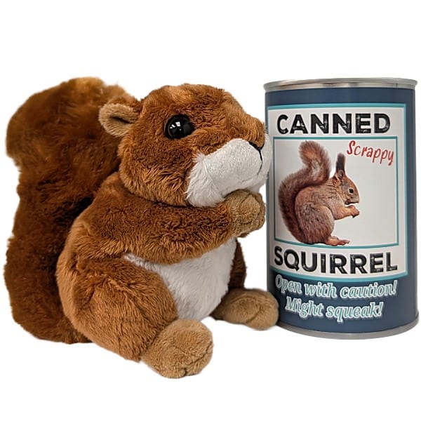 Canned Squirrel plush in a can by Canned Gifts