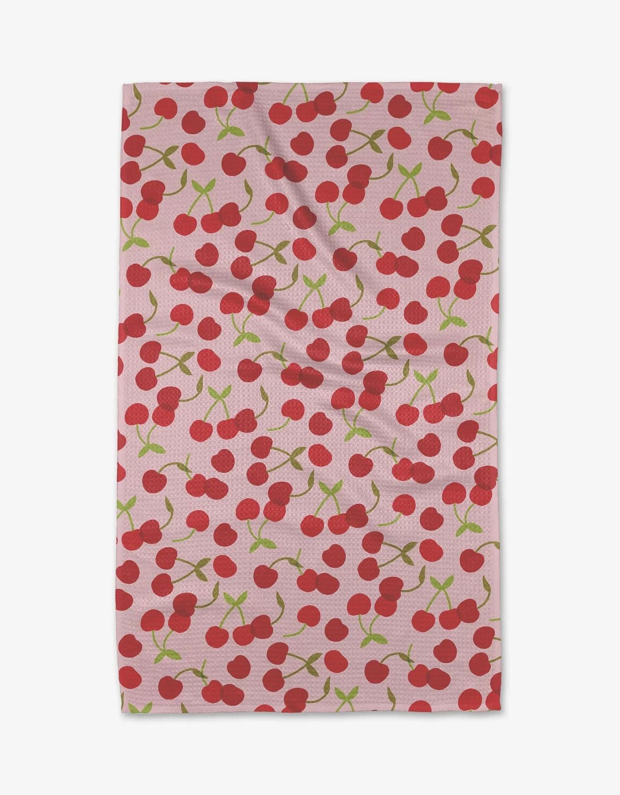 Towel with cherry pattern on a pink background