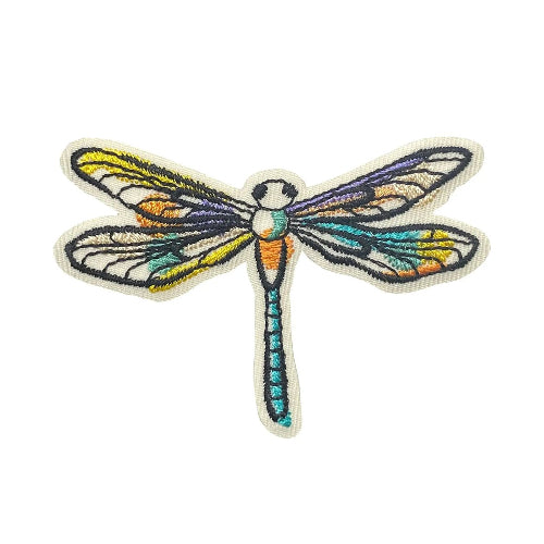 Embroidered dragonfly sketch iron-on patch