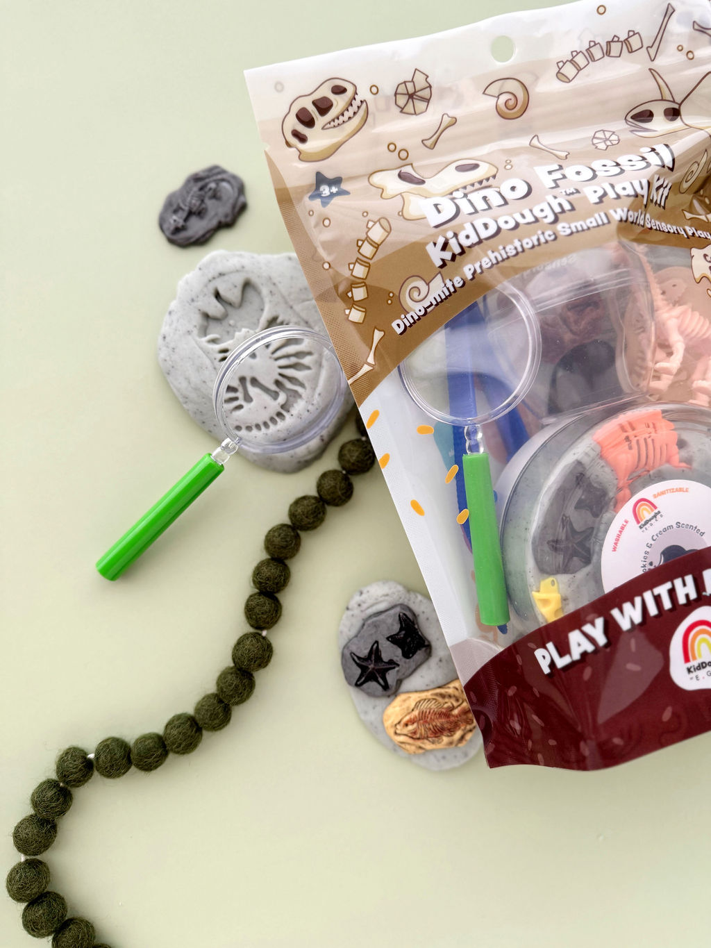Earth Grown KidDoughs Dino Fossil Dig KidDough Play Kit close-up of fossil imprint play