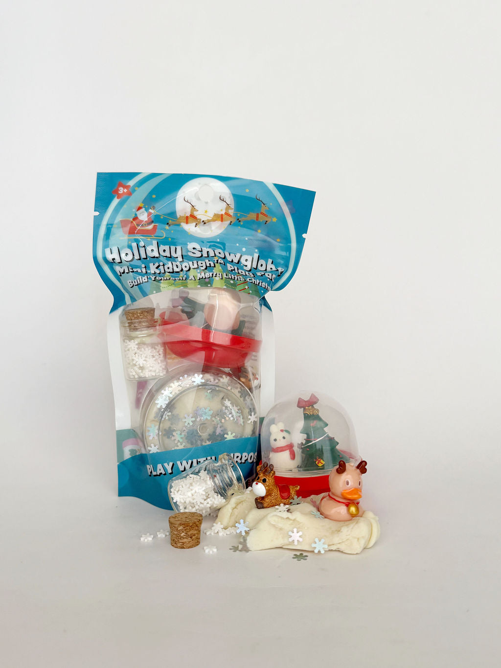 Earth Grown KidDoughs Holiday Snowglobe Mini KidDough Play Pack with snowglobe accessories