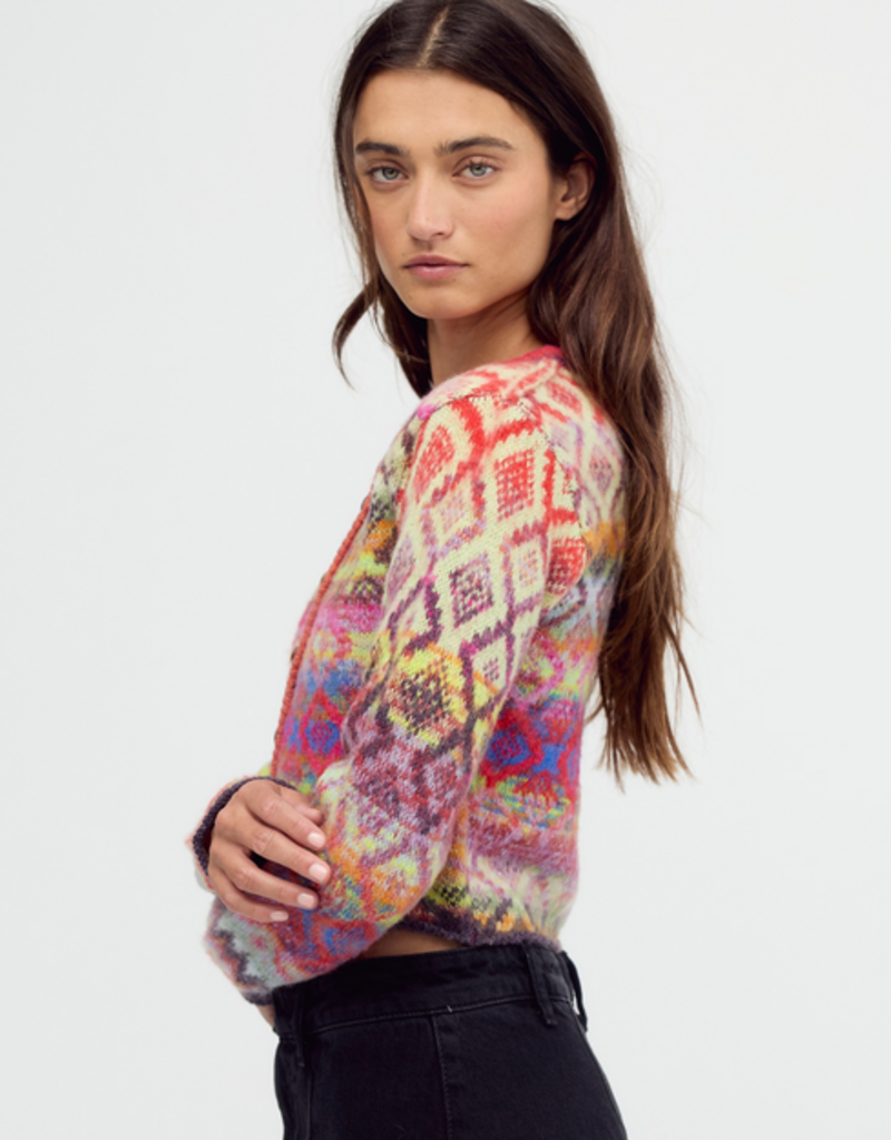 Free People Skye Patterned Cardigan in Rainbow Sky, side view