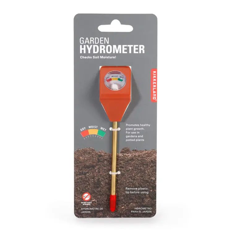 Garden hydrometer on a gray packaging background
