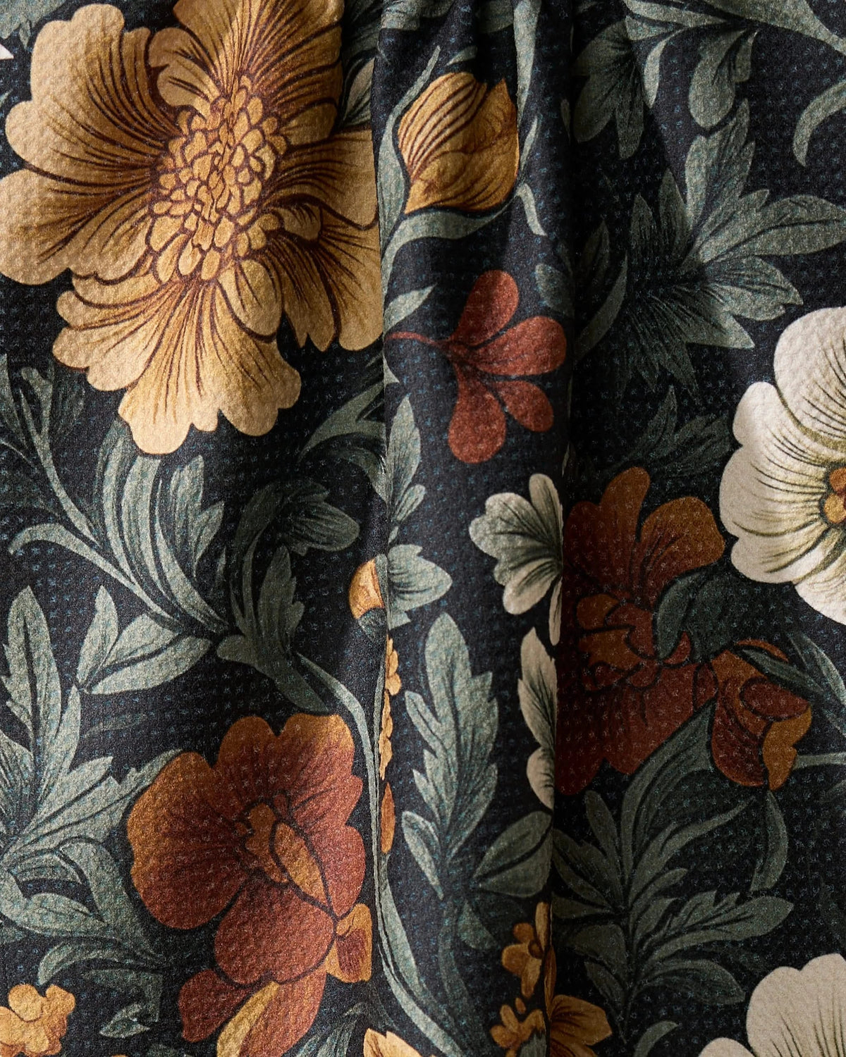 Close-up of the Geometry Classic Floral tea towel showing the detailed floral print