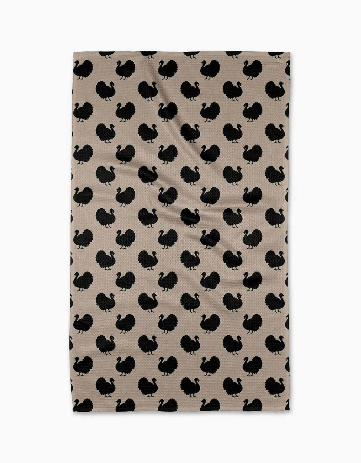 Gobble tea towel in warm taupe with black turkey print
