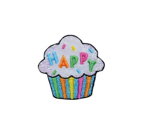 Embroidered happy cupcake birthday iron-on patch