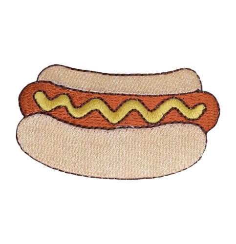 Embroidered hot dog with mustard picnic food iron-on patch