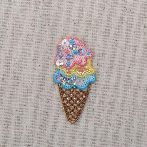 Embroidered ice cream cone dessert iron-on patch