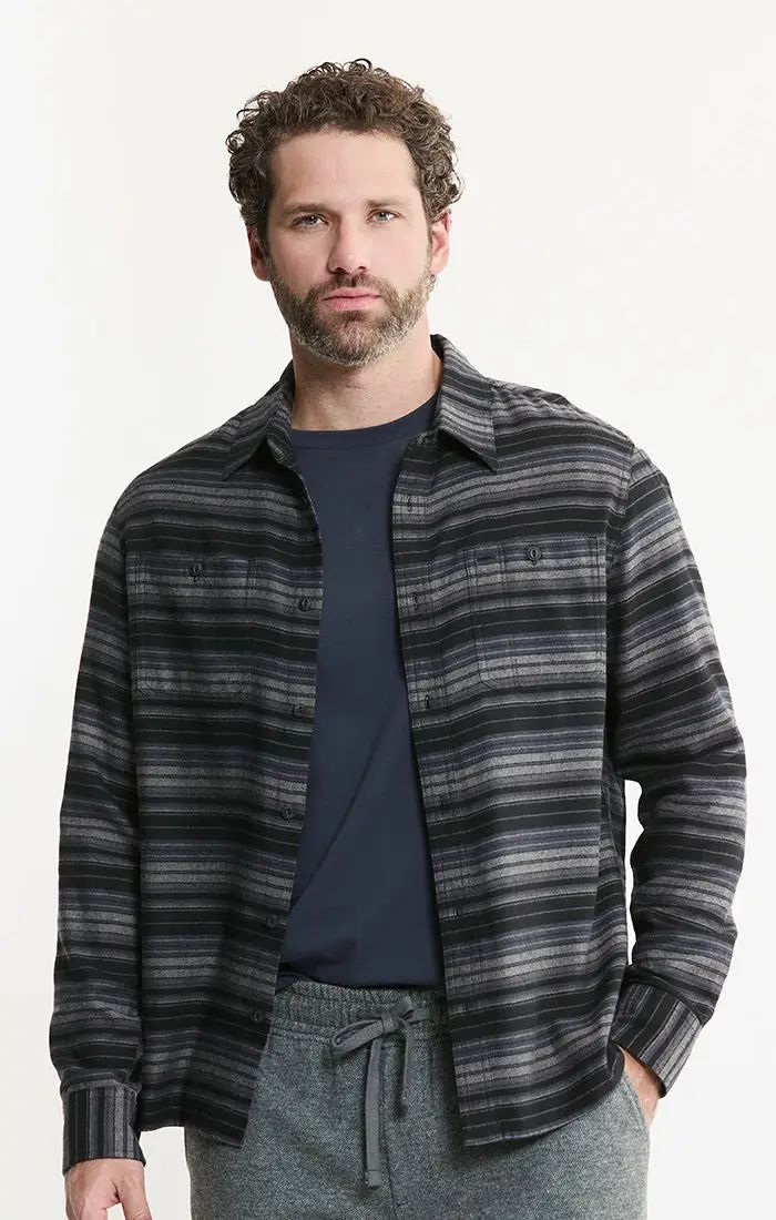 JACHS NY Rye plaid flannel shirt in midnight stripe