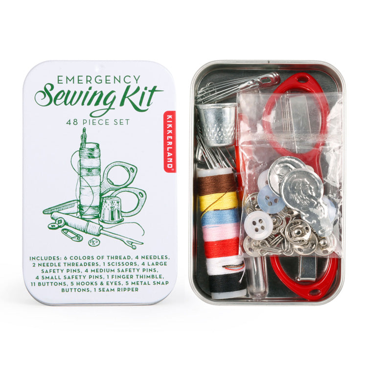 Kikkerland emergency sewing kit tin with thread, needles and scissors