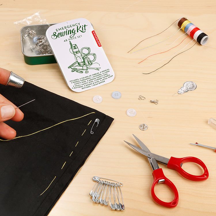 Mending with the Kikkerland emergency sewing kit