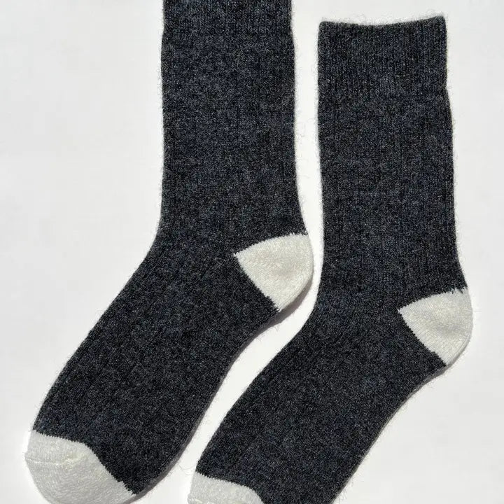 Le Bon Shoppe Classic Cashmere Socks in Charcoal with cream heel and toe