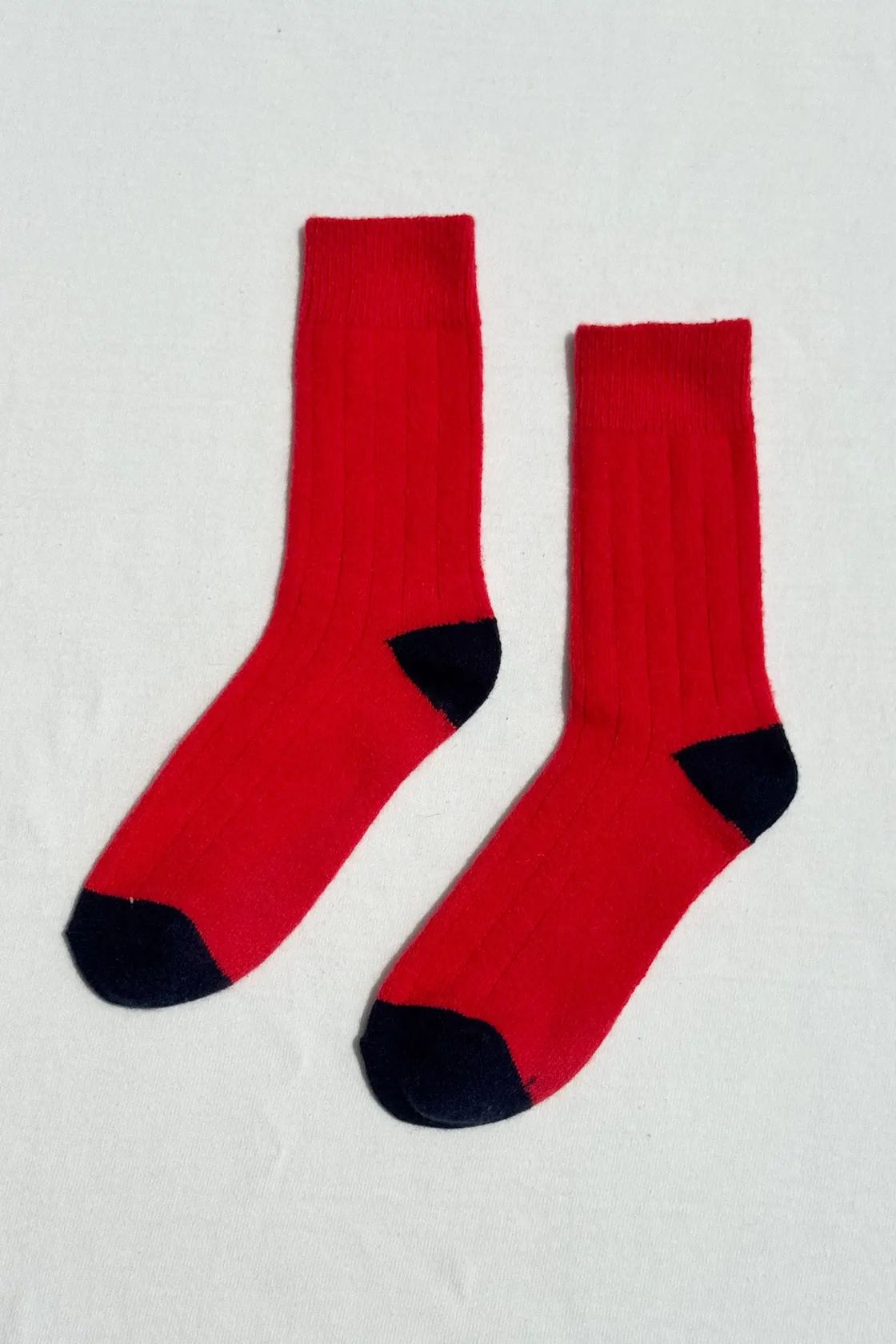 Le Bon Shoppe Classic Cashmere Socks in Poppy Red with navy heel and toe