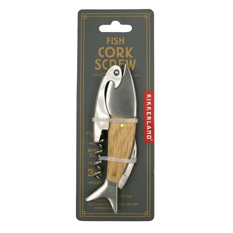 Kikkerland Fish Cork Screw packaging on a white background
