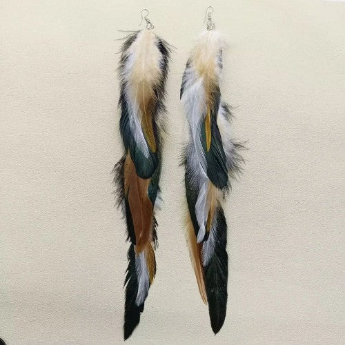 Square product photo of long feather dangle earrings for Google Shopping
