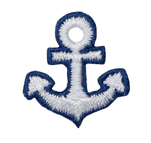 Embroidered mini blue and white nautical anchor iron-on patch