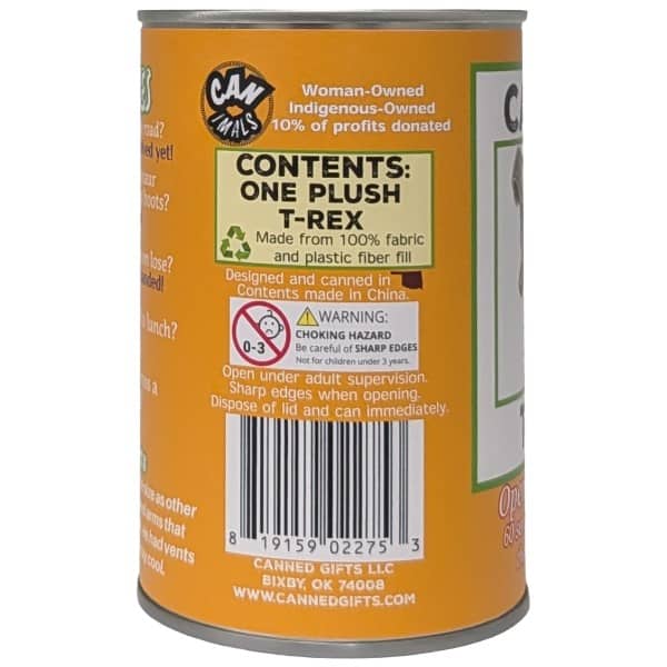 Rumble the Canned T-Rex plush in a can by Canned Gifts, view 3