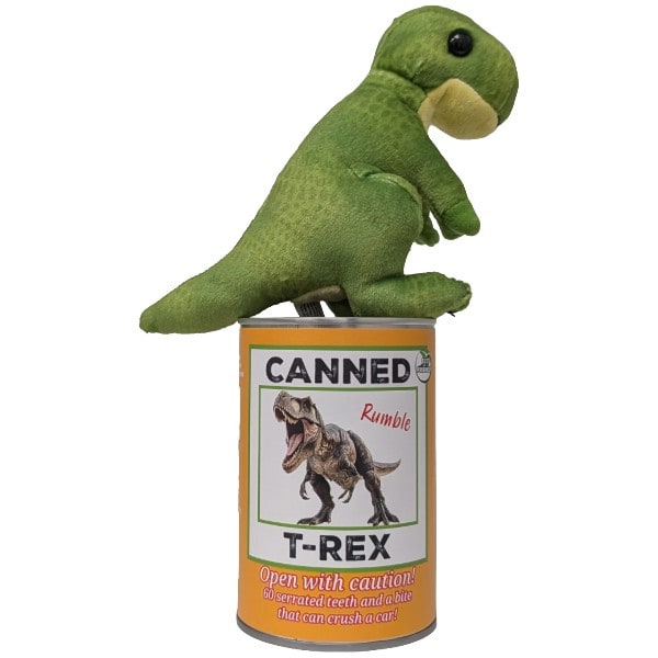 Rumble the Canned T-Rex plush in a can by Canned Gifts, view 4