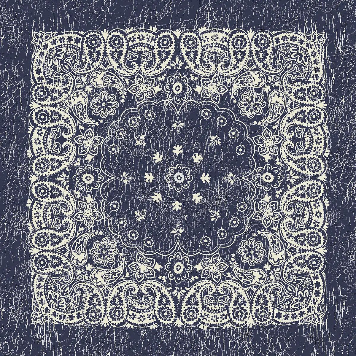 Rustic Navy/Natural Paisley bandana from The Bandanna Company, folded flat