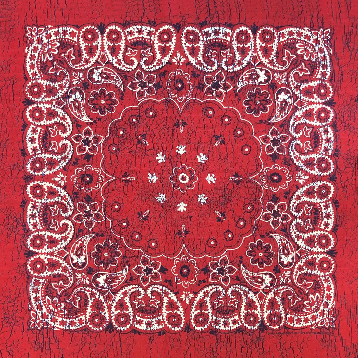 Rustic Red/Indigo Paisley bandana from The Bandanna Company, folded flat