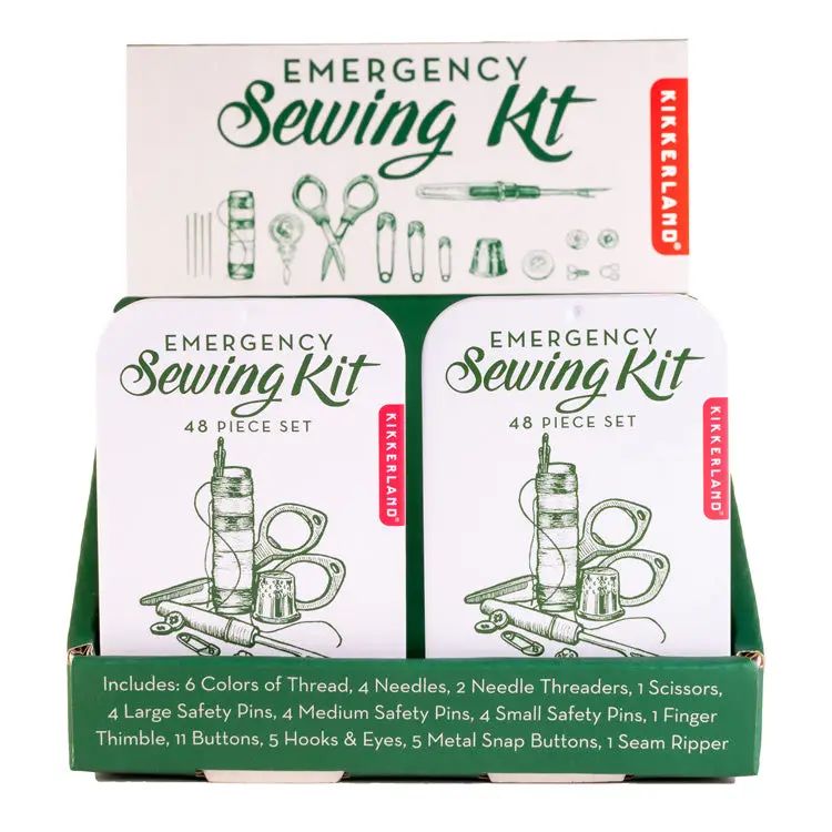Two Kikkerland Emergency Sewing Kit boxes on a white background