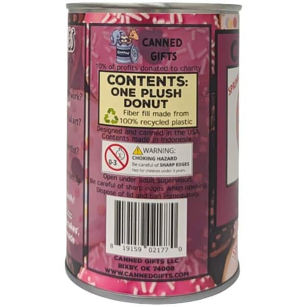 Sprinkles the Canned Donut plush in a can by Canned Gifts, view 3
