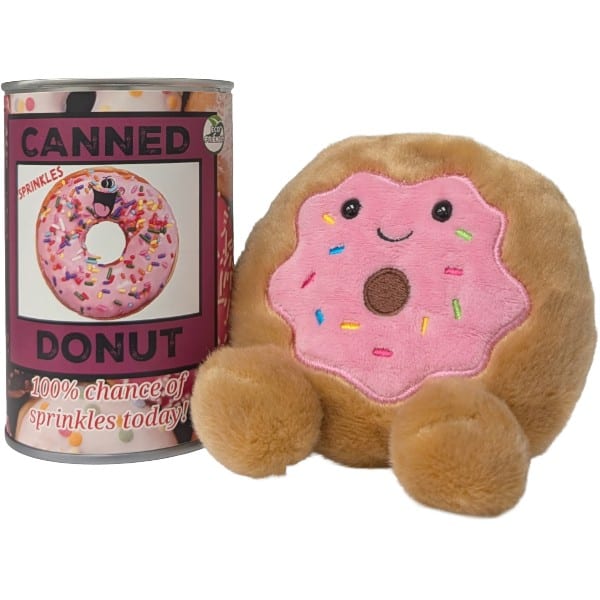 Sprinkles the Canned Donut plush in a can by Canned Gifts