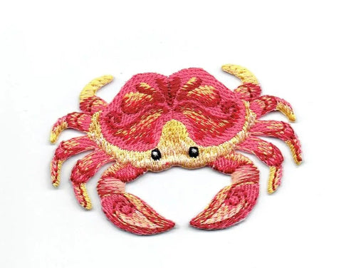 Embroidered tropical red crab beach iron-on patch