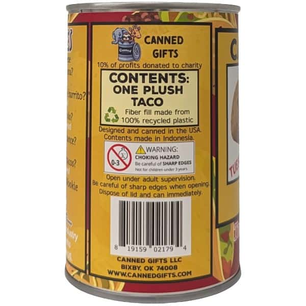 Tuesday the Canned Taco plush in a can by Canned Gifts, view 3