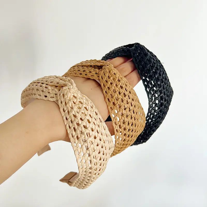 ADORRO woven straw twist knot headband