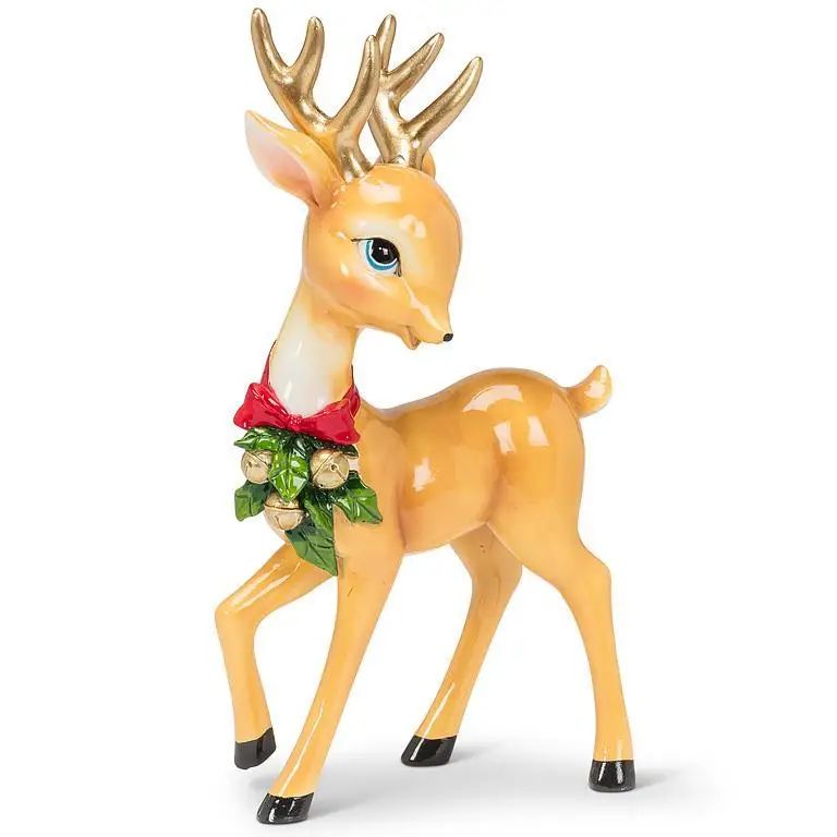 Christmas decor - vintage-style standing reindeer with a red bow