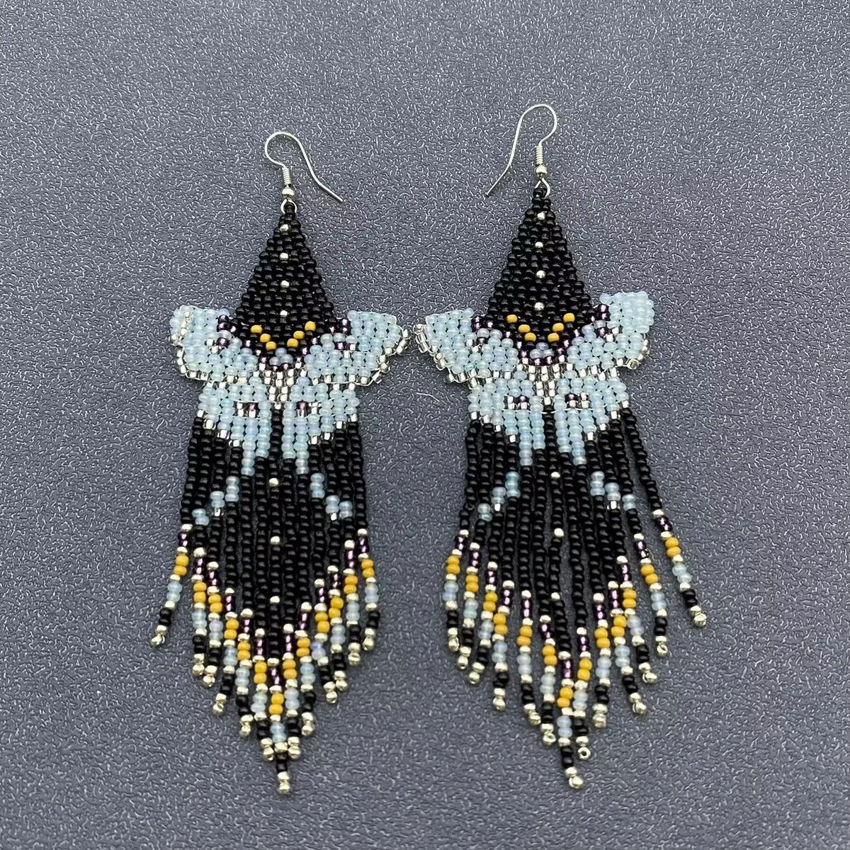 Bohemian beaded fringe dangle earrings in gold tone