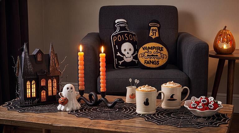 Abbott BOO ghost trio bowl with Halloween living room decor