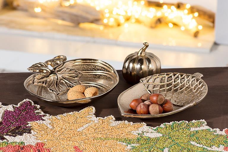 Abbott gold pumpkin tray styled on a fall table