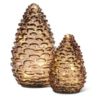Abbott amber glass pinecone LED lights, large and medium